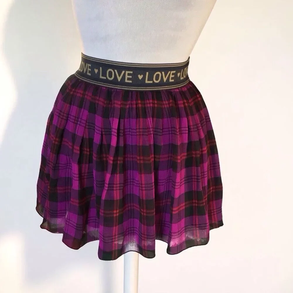 Jessica Simpson Love Skirt W/ Edged Slip Purple&Red Plaid Size Large